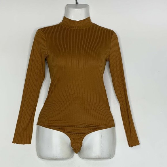 Eye Candy Women Turtle Mock Neck Bodysuit Long Sleeve Stretch Mustard Size Small - Picture 1 of 8